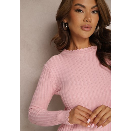 Różowy Sweter z Dodatkiem Bawełny z Prążkowanego Materiału Mevalay Renee ONE SIZE renee.pl