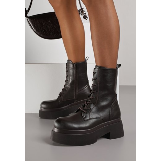 Brązowe Botki Workery na Grubej Podeszwie Tuseena - id: 401799 - marki born2be - 187264929 Brązowe Botki Workery na Grubej Podeszwie Tuseena ze sklepu born2be.pl w kategorii Botki - zdjęcie 187264929