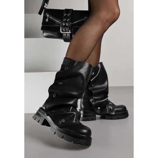 Czarne Botki z Marszczoną Cholewką na Napy Tusirene - id: 401802 - marki born2be - 187264936 Czarne Botki z Marszczoną Cholewką na Napy Tusirene ze sklepu born2be.pl w kategorii Botki - zdjęcie 187264936