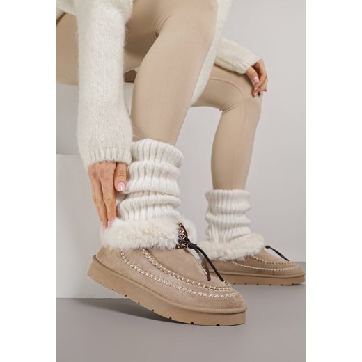 Ciemnobeżowe Śniegowce na Grubej Podeszwie z Futerkiem i Przeszciami Linafra - id: 401828 - marki born2be - 187264967 Ciemnobeżowe Śniegowce na Grubej Podeszwie z Futerkiem i Przeszciami Linafra ze sklepu born2be.pl w kategorii Śniegowce damskie - zdjęcie 187264967