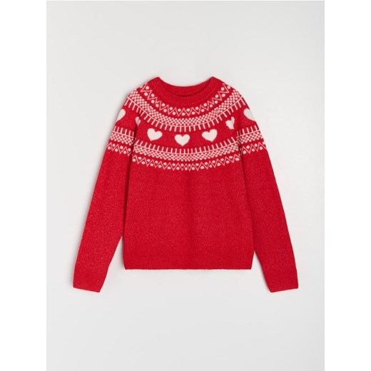 Sinsay - Sweter z motywem świątecznym z domieszką wełny - czerwony - id: 330FJ-33J - marki Sinsay - 187266307 Sinsay - Sweter z motywem świątecznym z domieszką wełny - czerwony ze sklepu Sinsay w kategorii Swetry damskie - zdjęcie 187266307