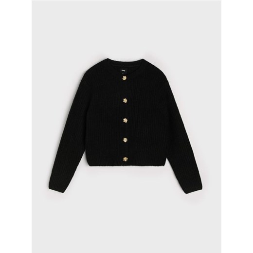 Sinsay - Prążkowany sweter z ozdobnymi guzikami - czarny - id: 340FJ-99X - marki Sinsay - 187266309 Sinsay - Prążkowany sweter z ozdobnymi guzikami - czarny ze sklepu Sinsay w kategorii Swetry damskie - zdjęcie 187266309