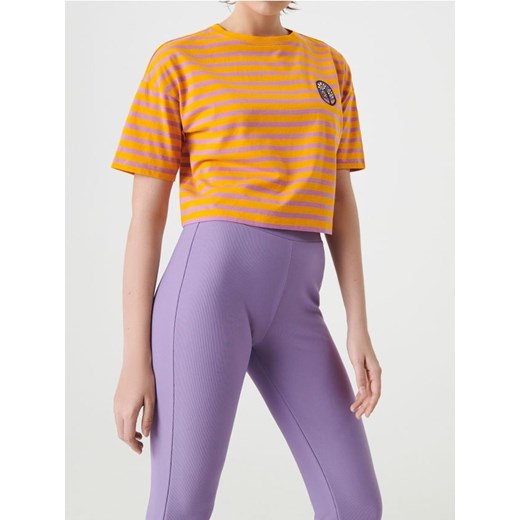 Sinsay - Bawełniana koszulka w paski z haftem - wielobarwny Sinsay XL Sinsay