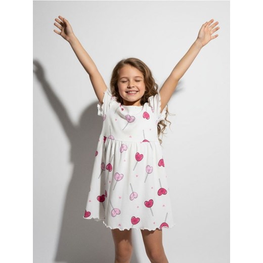 Sinsay - Sukienka z marszczeniami i ozdobnymi falbanami w lizaki - kremowy ze sklepu Sinsay w kategorii Sukienki dziewczęce - zdjęcie 187266487
