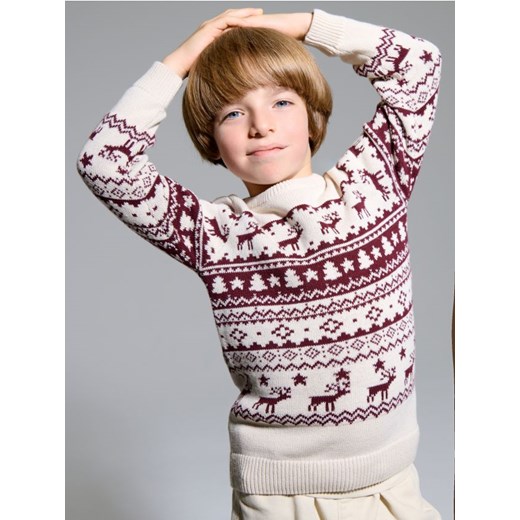 Sinsay - Bawełniany sweter z motywem świątecznym - kremowy ze sklepu Sinsay w kategorii Swetry chłopięce - zdjęcie 187266546