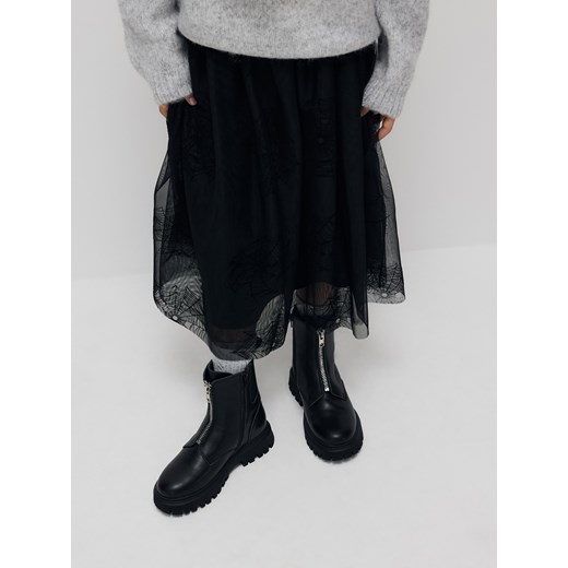 Reserved - Skórzane botki z zamkiem - czarny ze sklepu Reserved w kategorii Buty zimowe dziecięce - zdjęcie 187269088