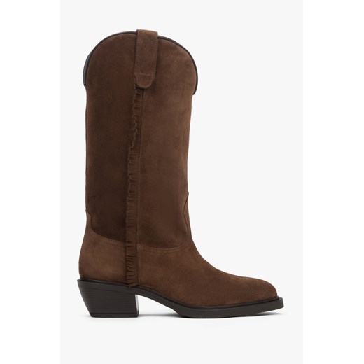 Estro: Brązowe wysokie kowbojki damskie z włoskiego weluru naturalnego Premium - id: 15276276875612 - marki Estro - 187270047 Estro: Brązowe wysokie kowbojki damskie z włoskiego weluru naturalnego Premium ze sklepu Estro w kategorii Kozaki damskie - zdjęcie 187270047
