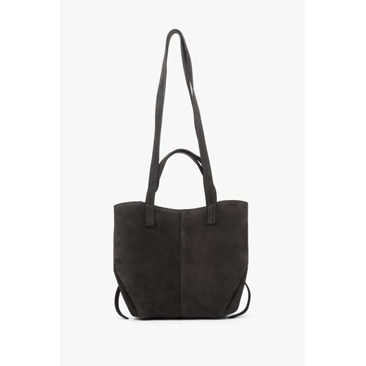 Estro: Ciemnobrązowa torebka damska z długimi rączkami z włoskiego weluru naturalnego Premium ze sklepu Estro w kategorii Torby Shopper bag - zdjęcie 187270058