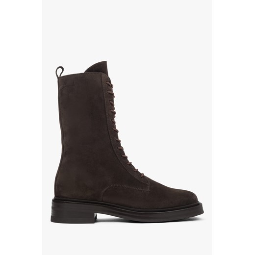 Estro: Wysokie ciemnobrązowe botki damskie z włoskiego weluru naturalnego - id: 15276277039452 - marki Estro - 187270089 Estro: Wysokie ciemnobrązowe botki damskie z włoskiego weluru naturalnego ze sklepu Estro w kategorii Botki - zdjęcie 187270089