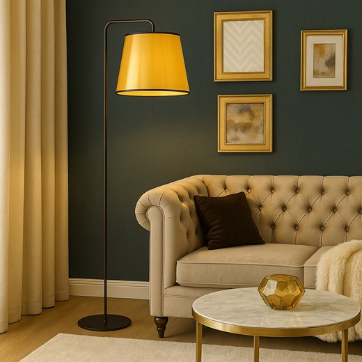 Czarno-złota lampa podłogowa w stylu glamour RIJAD MIRROR - id: 11069 - marki Ciekot Partners Sp. Z O. O. - 187270176 Czarno-złota lampa podłogowa w stylu glamour RIJAD MIRROR ze sklepu Lysne w kategorii Lampy podłogowe - zdjęcie 187270176