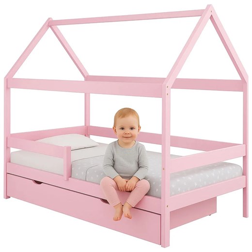 Różowe łóżko przypominające domek z szufladą B1-H46 ze sklepu Edinos.pl w kategorii Łóżka dziecięce - zdjęcie 187270515