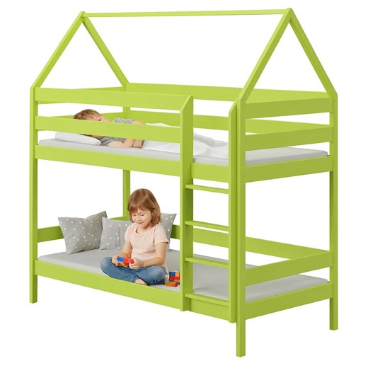 Zielone łóżko przypominające domek z materacami L9-K78 ze sklepu Edinos.pl w kategorii Łóżka dziecięce - zdjęcie 187270517