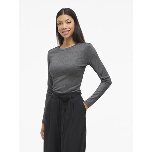 Vila Damska koszulka z długim rękawem - VICatrea Kobiety Sztuczne włókno antracytowy marmurkowy ze sklepu vangraaf w kategorii Bluzki damskie - zdjęcie 187273707
