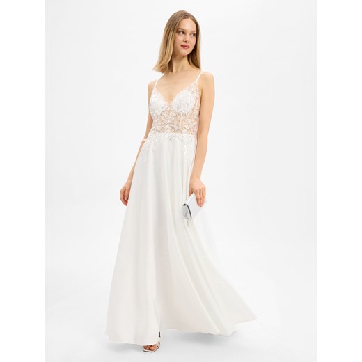 Laona Damska sukienka wieczorowa Kobiety Sztuczne włókno biały jednolity ze sklepu vangraaf w kategorii Sukienki - zdjęcie 187273715