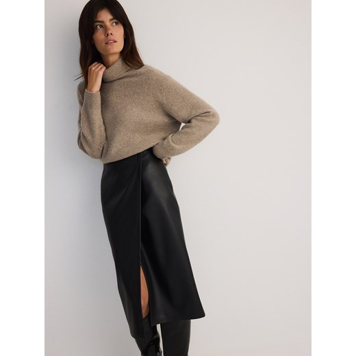 Reserved - Spódnica midi z imitacji skóry - czarny Reserved XL okazyjna cena Reserved