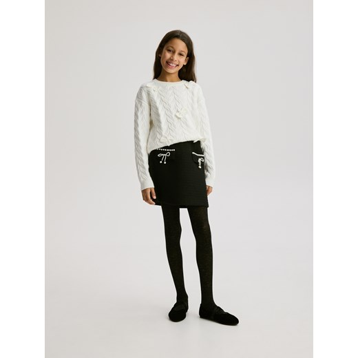 Reserved - Tweedowa spódnica z aplikacją - czarny ze sklepu Reserved w kategorii Spódnice dziewczęce - zdjęcie 187275388