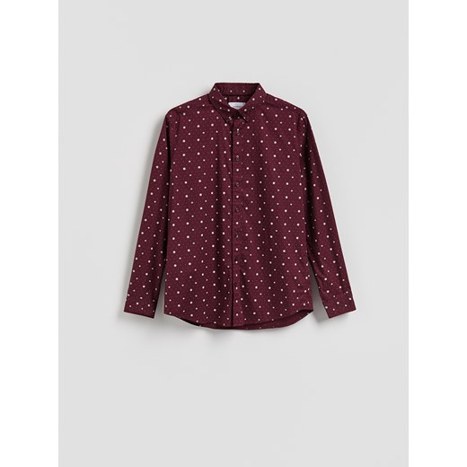Reserved - Koszula slim fit w świąteczny wzór - bordowy ze sklepu Reserved w kategorii Koszule męskie - zdjęcie 187275395