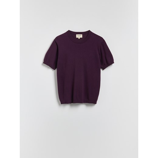 Reserved - Sweter z krótkim rękawem z dodatkiem wełny - ciemnofioletowy - id: 640IL-49X - marki Reserved - 187275499 Reserved - Sweter z krótkim rękawem z dodatkiem wełny - ciemnofioletowy ze sklepu Reserved w kategorii Swetry męskie - zdjęcie 187275499