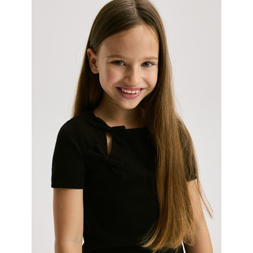 Reserved - Prążkowana bluzka z kokardkami - czarny Reserved 140 (9 lat) Reserved