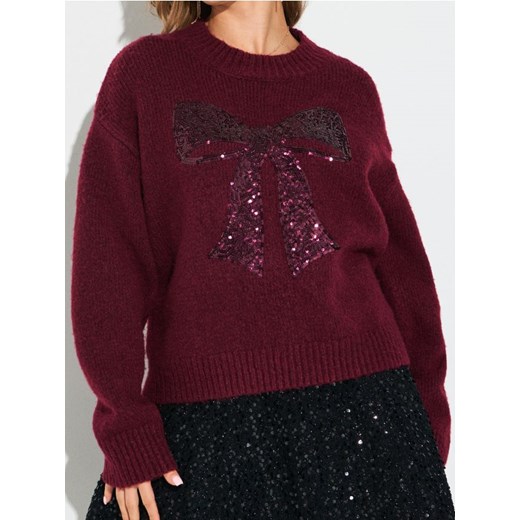 Sinsay - Sweter z cekinową aplikacją w kształcie kokardy i domieszką wełny - różowy ze sklepu Sinsay w kategorii Swetry damskie - zdjęcie 187276287