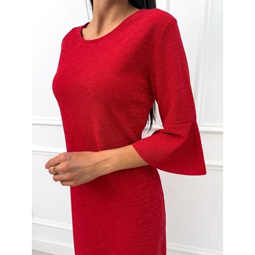 Czerwona Połyskująca Sukienka Modnakiecka.pl 48 ModnaKiecka.pl