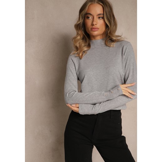 Szary Golf o Dopasowanym Kroju Zdobiony Minimalistycznymi Aplikacjami Unissa - id: WMY-5854-MIX5K-39-GREY - marki Renee - 187277199 Szary Golf o Dopasowanym Kroju Zdobiony Minimalistycznymi Aplikacjami Unissa ze sklepu renee.pl w kategorii Swetry damskie - zdjęcie 187277199