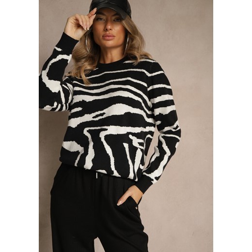 Czarny Klasyczny Sweter w Zebrę Unarella ze sklepu renee.pl w kategorii Swetry damskie - zdjęcie 187277209