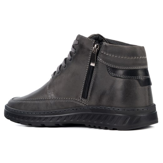 Trzewiki męskie ocieplane 964 K-40 szare skórzane wiązane na zamek Olivier 42 butyolivier