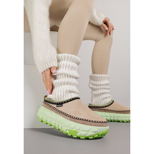 Zielone Śniegowce na Platformie z Tłoczeniem i Niską Cholewką Violova - id: JD-10-61-GREEN - marki Renee - 187278328 Zielone Śniegowce na Platformie z Tłoczeniem i Niską Cholewką Violova ze sklepu renee.pl w kategorii Śniegowce damskie - zdjęcie 187278328