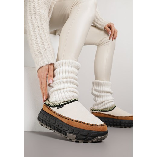 Beżowe Śniegowce na Platformie z Tłoczeniem i Niską Cholewką Violova ze sklepu renee.pl w kategorii Śniegowce damskie - zdjęcie 187278335