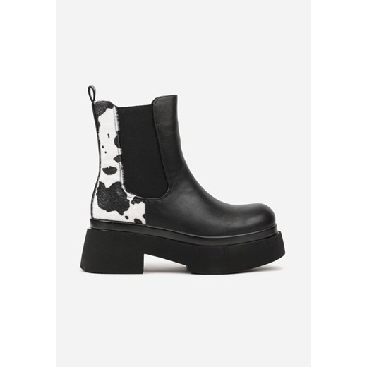 Czarno-Białe Botki Sztyblety na Platformie Tevirka Renee 38 renee.pl