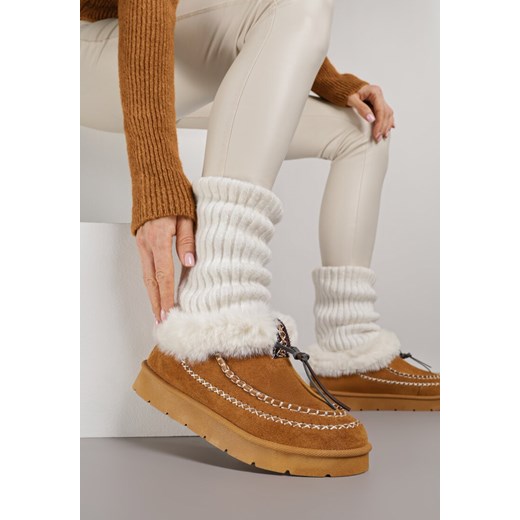 Brązowe Śniegowce na Grubej Podeszwie z Futerkiem i Przeszciami Linafra - id: 401823 - marki born2be - 187278697 Brązowe Śniegowce na Grubej Podeszwie z Futerkiem i Przeszciami Linafra ze sklepu born2be.pl w kategorii Śniegowce damskie - zdjęcie 187278697