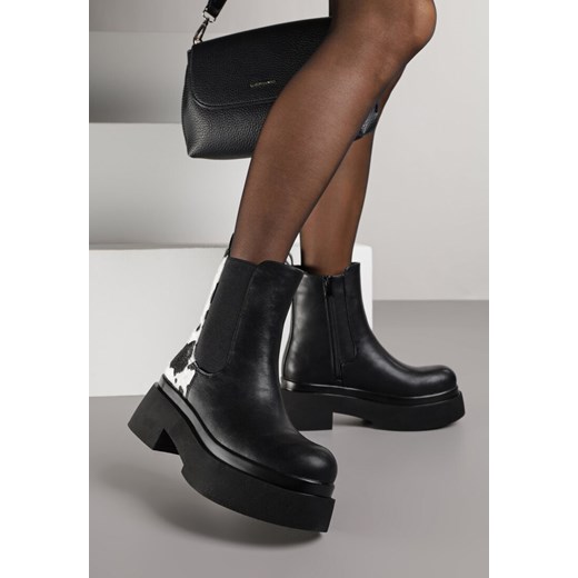 Czarno-Białe Botki Sztyblety na Grubej Podeszwie Tevinda 37 born2be.pl