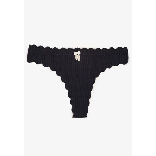 Granatowe Bawełniane Majtki Stringi z Prążkowanej Tkaniny Eziane - id: 401735 - marki born2be - 187279586 Granatowe Bawełniane Majtki Stringi z Prążkowanej Tkaniny Eziane ze sklepu born2be.pl w kategorii Majtki damskie - zdjęcie 187279586