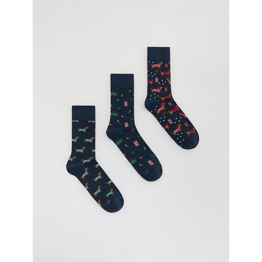 Reserved - 3 pack świątecznych skarpet - granatowy ze sklepu Reserved w kategorii Skarpetki męskie - zdjęcie 187279625