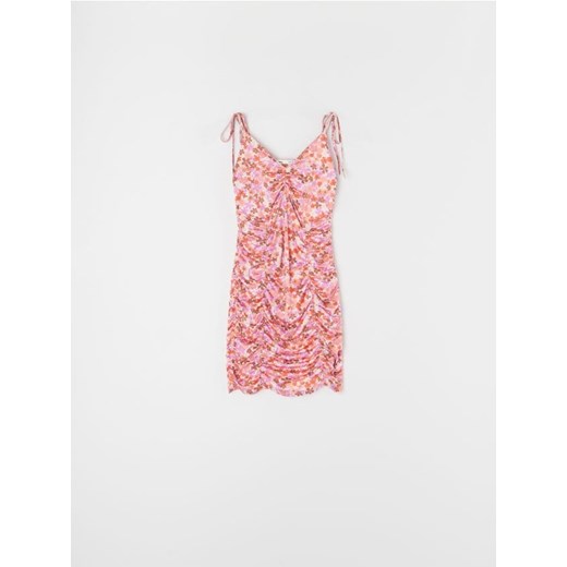 Sinsay - Sukienka mini na ramiączkach z marszczeniem i kwiatowym wzorem - wielobarwny ze sklepu Sinsay w kategorii Sukienki - zdjęcie 187280747