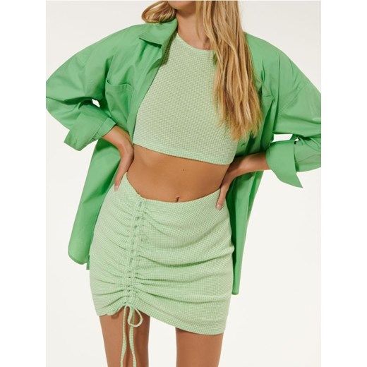 Sinsay - Spódnica mini z marszczeniem i wiązaniem z przodu - zielony ze sklepu Sinsay w kategorii Spódnice - zdjęcie 187280775