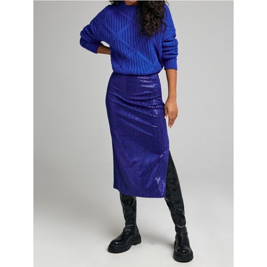 Sinsay - Cekinowa spódnica midi z rozcięciem - niebieski ze sklepu Sinsay w kategorii Spódnice - zdjęcie 187280839