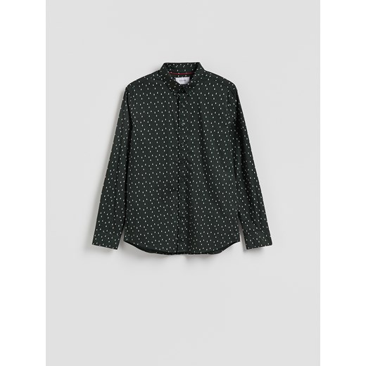 Reserved - Koszula slim fit w świąteczny wzór - ciemnozielony ze sklepu Reserved w kategorii Koszule męskie - zdjęcie 187281567