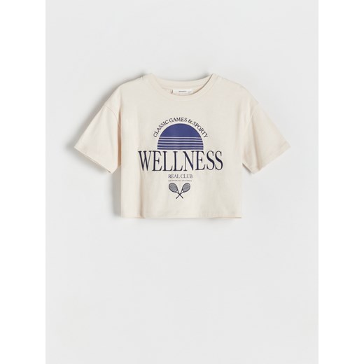 Reserved - T-shirt z nadrukiem - beżowy Reserved 146 (10 lat) wyprzedaż Reserved