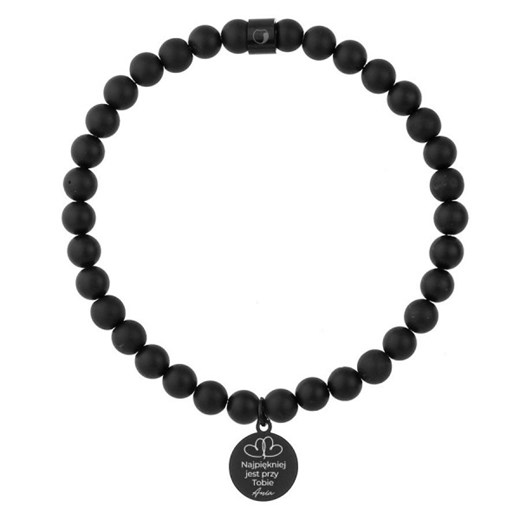 Bransoletka z onyksu z medalikiem – z miłosnym grawerem dla chłopaka - id: 14066 - marki Manoki - 187284805 Bransoletka z onyksu z medalikiem – z miłosnym grawerem dla chłopaka ze sklepu manoki.pl w kategorii Bransolety - zdjęcie 187284805