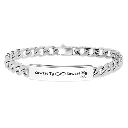 Klasyczna bransoletka męska pancerka z blaszką pod grawer na prezent z nieskończonością na rocznice ze sklepu manoki.pl w kategorii Bransolety - zdjęcie 187284807