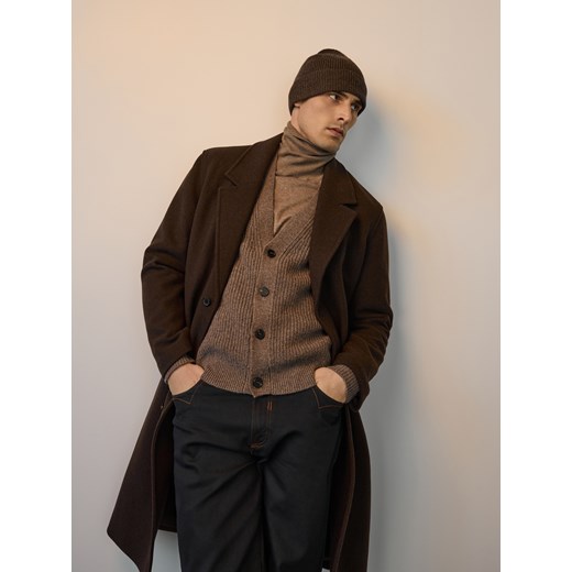 Reserved - Wełniana czapka z kaszmirem - ciemnobrązowy ze sklepu Reserved w kategorii Czapki zimowe męskie - zdjęcie 187284927