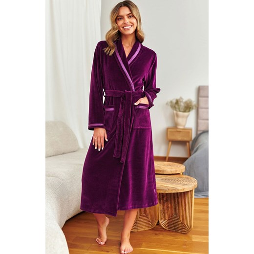 Doctor Nap welurowy szlafrok damski SWA.1078.BURGUNDY, Kolor burgund, Rozmiar M, Doctor Nap ze sklepu Intymna w kategorii Szlafroki damskie - zdjęcie 187287488
