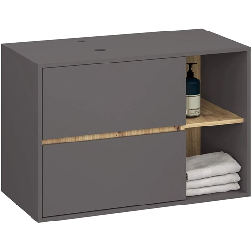 Szafka łazienkowa podwieszana 90cm grafit szary+ dąb artisan T3-F05 - id: 53677 - marki Elior - 187287636 Szafka łazienkowa podwieszana 90cm grafit szary+ dąb artisan T3-F05 ze sklepu Edinos.pl w kategorii Szafki i regały łazienkowe - zdjęcie 187287636