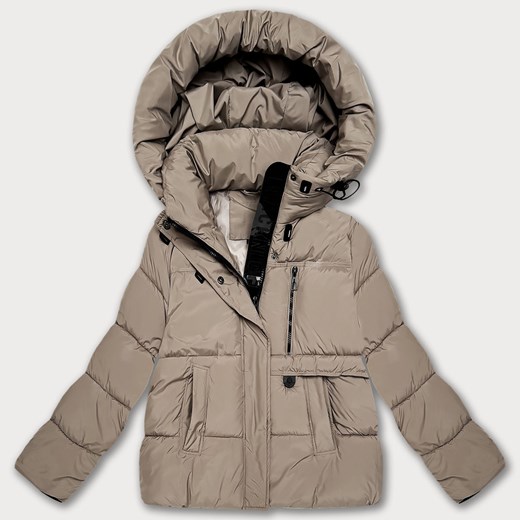 Puchowa luźna kurtka damska z kapturem S'West ciemny beżowy (B8529-12) ze sklepu goodlookin.pl w kategorii Kurtki damskie - zdjęcie 187289315