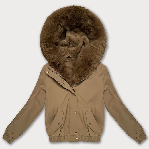 Krótka kurtka z futrzaną podszewką S'West ciemny beżowy (B8506-22) ze sklepu goodlookin.pl w kategorii Kurtki damskie - zdjęcie 187289319