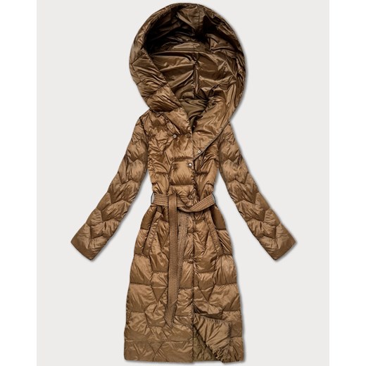 Pikowany płaszcz z paskiem Libland camel (LD-7806) ze sklepu goodlookin.pl w kategorii Płaszcze damskie - zdjęcie 187289339