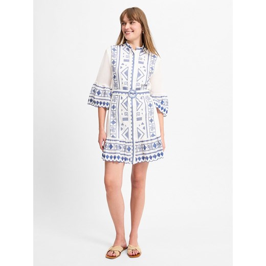 Ambiance Sukienka damska Kobiety Bawełna écru wzorzysty - id: 698958-0001-00360 - marki Ambiance - 187289379 Ambiance Sukienka damska Kobiety Bawełna écru wzorzysty ze sklepu vangraaf w kategorii Sukienki - zdjęcie 187289379