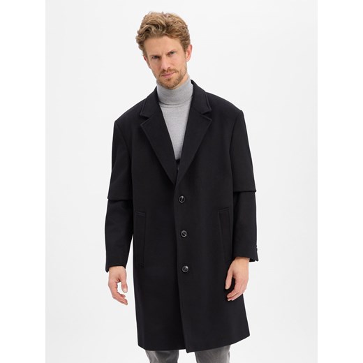 JOOP! Męski wełniany płaszcz - Donar Mężczyźni Wełna czarny jednolity ze sklepu vangraaf w kategorii Płaszcze damskie - zdjęcie 187289397